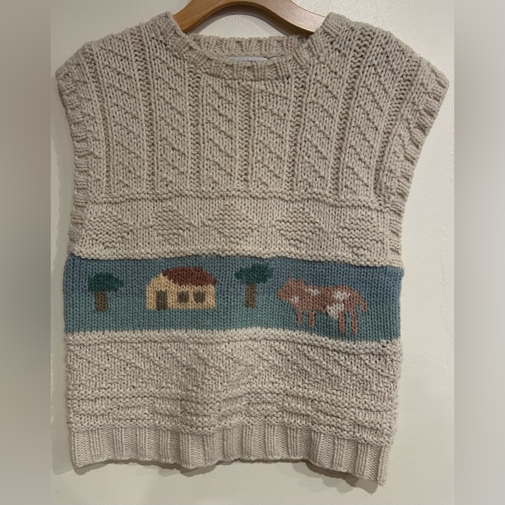 VTG Rrrrruss Farm Animals Sweater Vest Cottagecore Size Medium Whimsy